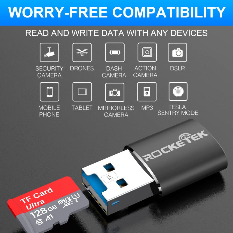 Rocketek Aluminum USB 3.0 Portable Memory Card Reader Adapter for Micro SD Card/TF Card Reader Adapter - Image 3